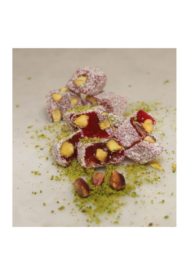 narlı antep fıstıklı çifte kavrulmuş lokum helal-vegan-glütensiz-jelatinsiz 400 gr.