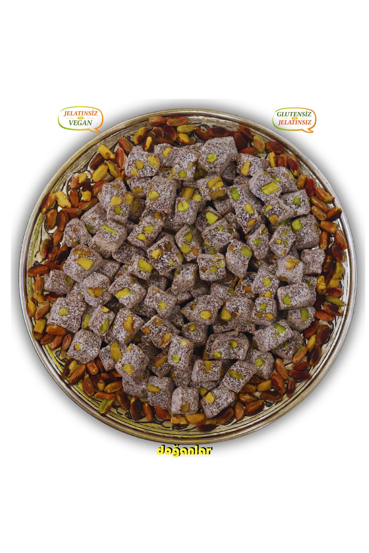 hindistan cevizli ANTEP FISTIKLI çifte kavrulmuş lokum helal-vegan-glütensiz-jelatinsiz 1000GR