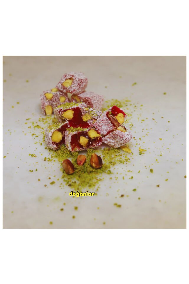 narlı antep fıstıklı çifte kavrulmuş lokum helal-vegan-glütensiz-jelatinsiz 1000 gr. (1 kg.)