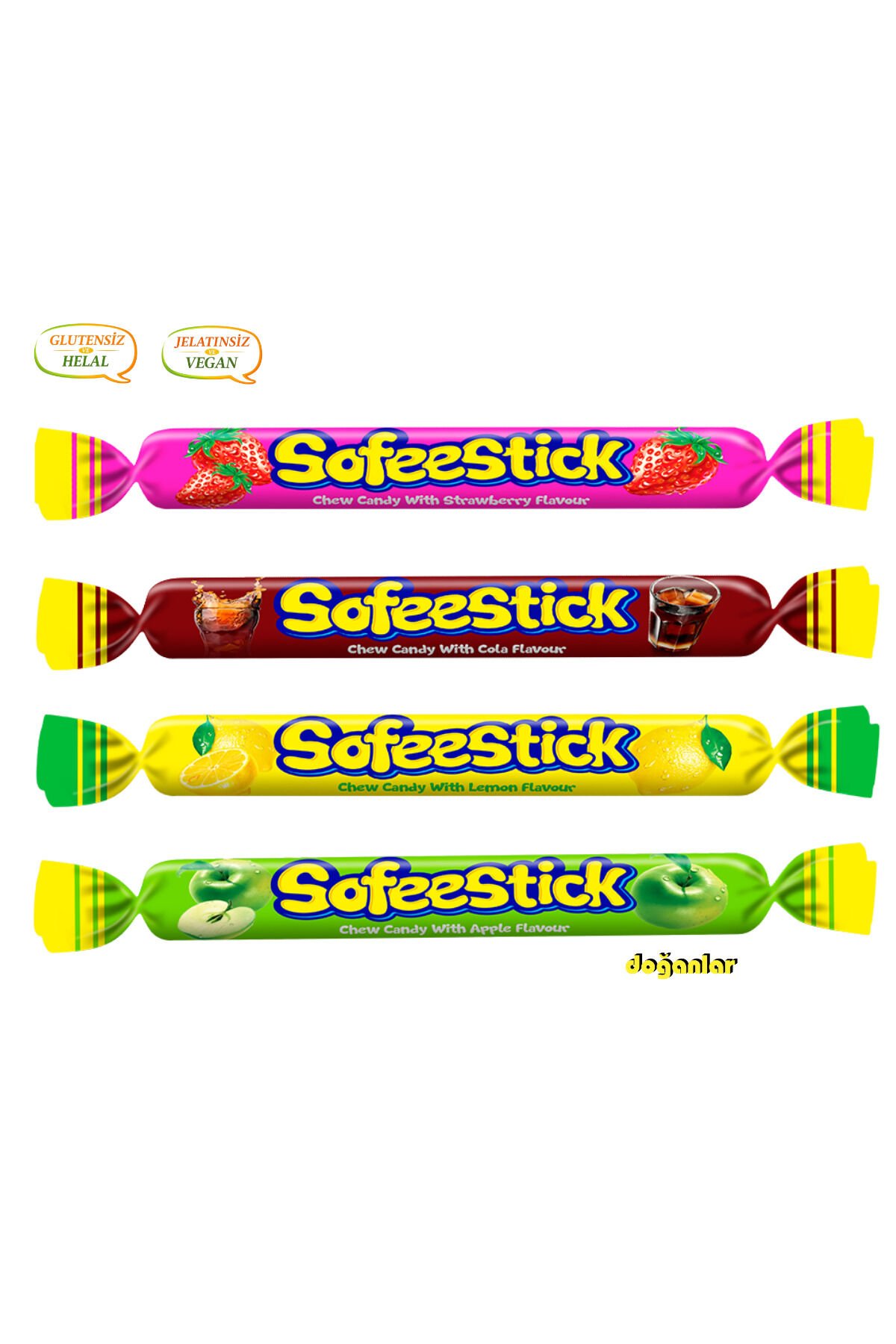 STICK KARIŞIK MEYVE AROMALI YUMUŞAK ŞEKER (SOFEESTICK) HELAL -VEGAN-JELATİNSİZ-GULUTENSİZ